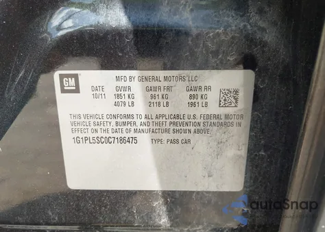 2012 Chevrolet Cruze 1Lt from USA, damaged, VIN 1G1PL5SC0C7186475